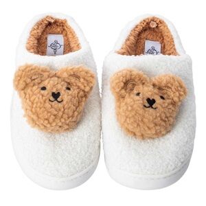 Women's White and Tan Bear Slippers